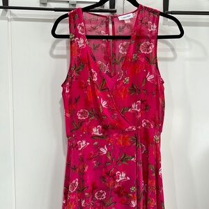 Calvin Klein Women Sz 10 Pink Floral High Lo Midi Dress Sleeveless Flowy Chiffon
